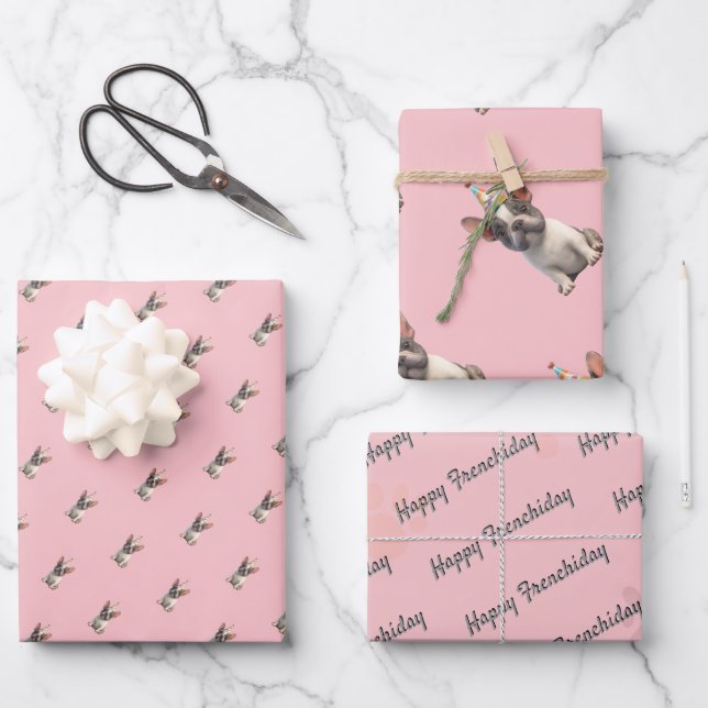 French Bulldog Wrapping Paper Geschenkpapier Set (Vorderseite)