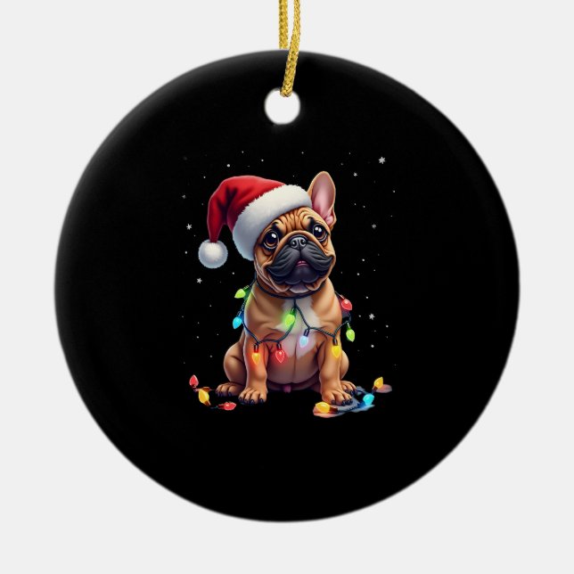 French Bulldog Xmas Lighting Santa French Bulldog  Keramik Ornament (Vorne)