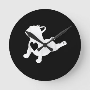 French Bulldog Yoga Pose Liebe Herzgeschenk Runde Wanduhr