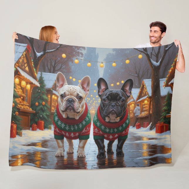 French Bulldogs Christmas Snow Holiday Fleecedecke (Beispiel)
