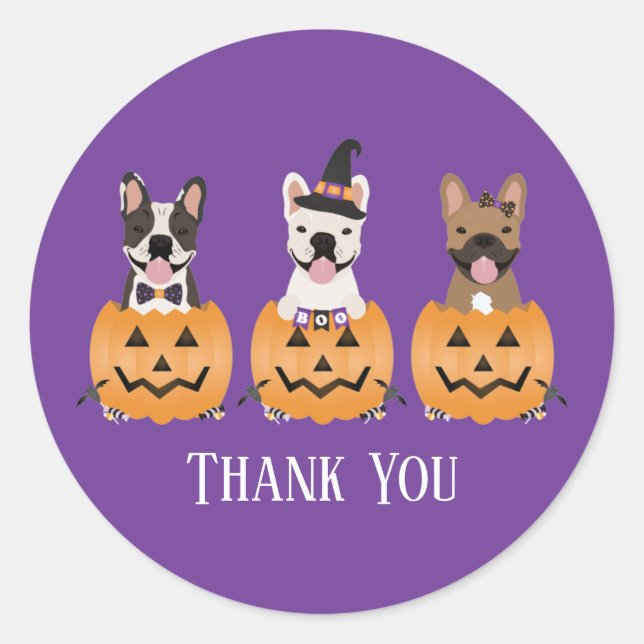French Bulldogs Halloween Danke Runder Aufkleber (Vorderseite)