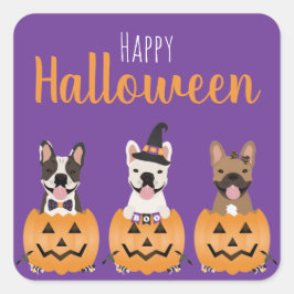French Bulldogs Happy Halloween Quadratischer Aufkleber