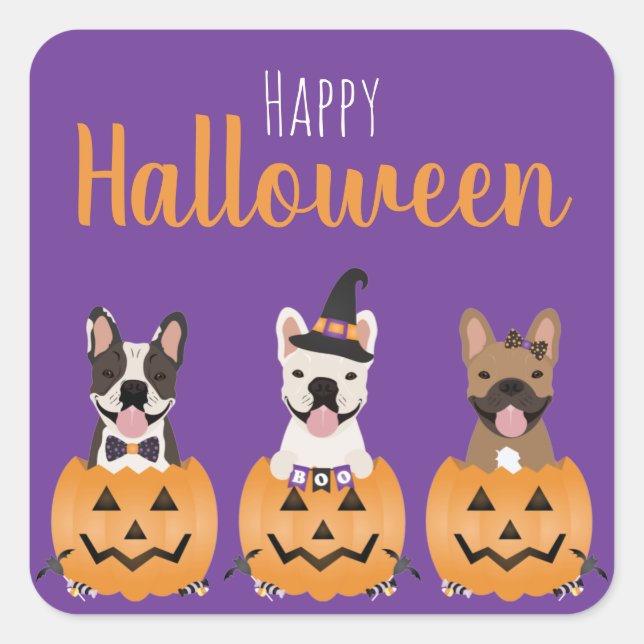 French Bulldogs Happy Halloween Quadratischer Aufkleber (Vorderseite)