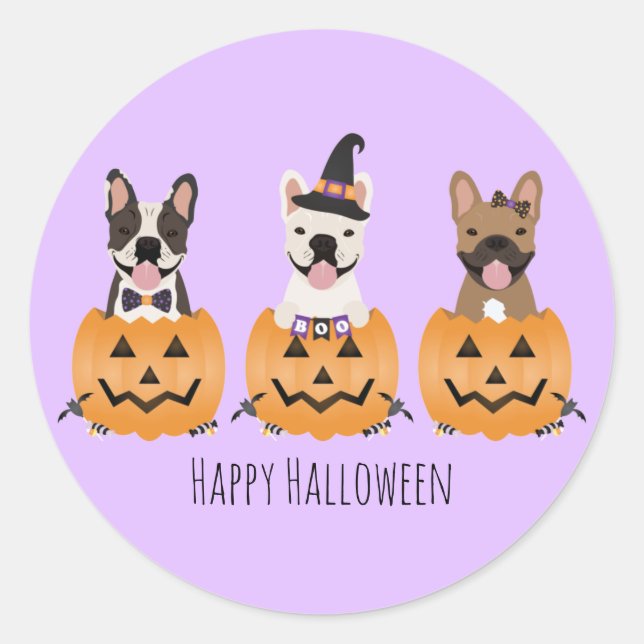 French Bulldogs Happy Halloween Runder Aufkleber (Vorderseite)