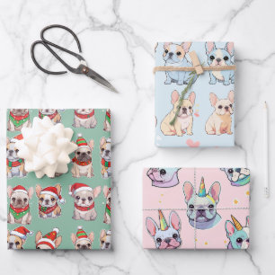 French Bulldogs Pastell Christmas Pattern Geschenkpapier Set