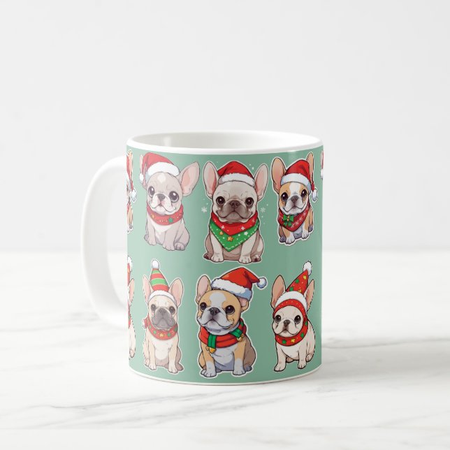 French Bulldogs Pastell Christmas Pattern Kaffeetasse (Vorderseite Links)