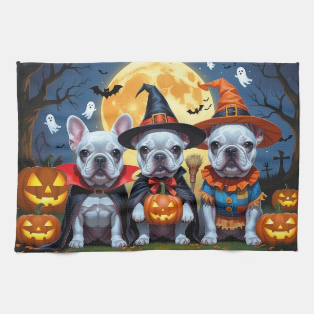 French Bulldogs Pumpkin Halloween Funny Funny Geschirrtuch (Horizontal)
