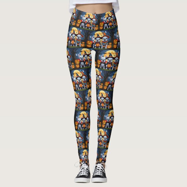 French Bulldogs Pumpkin Halloween Funny Funny Leggings (Vorderseite)