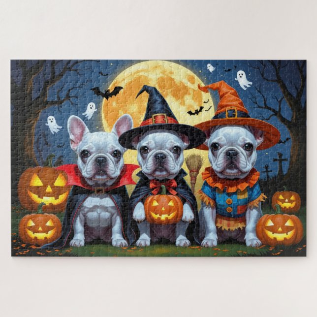 French Bulldogs Pumpkin Halloween Funny Funny Puzzle (Horizontal)