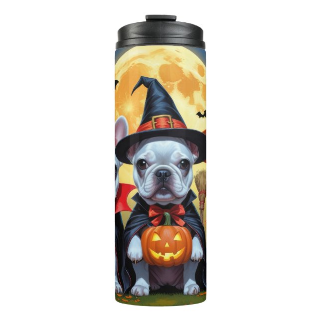 French Bulldogs Pumpkin Halloween Funny Funny Thermosbecher (Vorderseite)