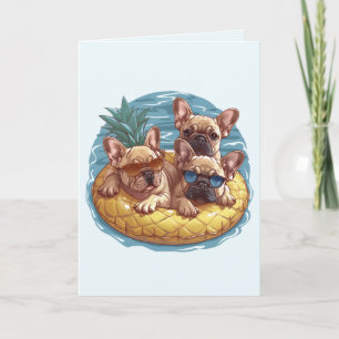 French Bulldogs Summer Pineappool Float Karte