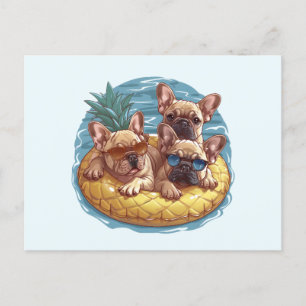 French Bulldogs Summer Pineappool Float Postkarte