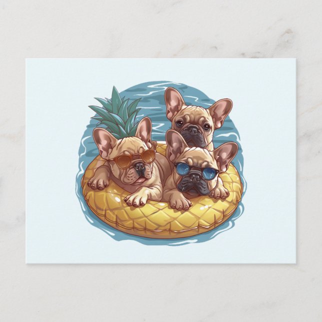 French Bulldogs Summer Pineappool Float Postkarte (Vorderseite)