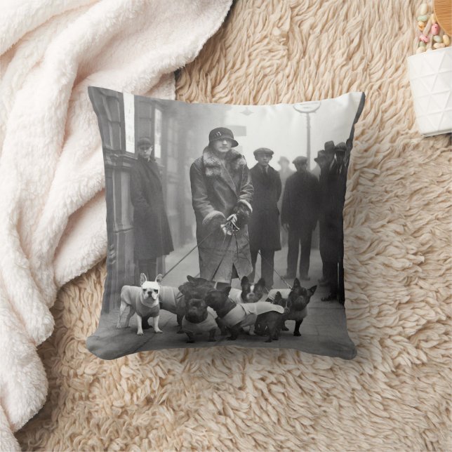 French Bulldogs Walker Gray/Black Throw Pillow Kissen (Decke)