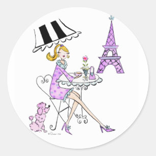 French Cafe Girl Stickers