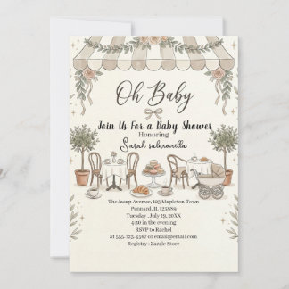 French Café Oh Baby Paris Bistro Babyparty Einladung