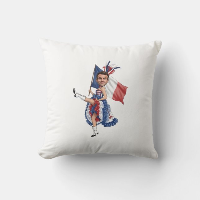 French Cancan Macron Caricature Funny Political Cu Kissen (Vorderseite)