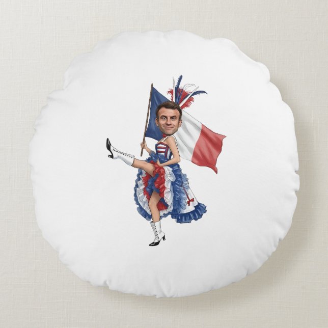 French Cancan Macron Caricature Funny Political Cu Rundes Kissen (Vorderseite)