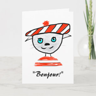 French Cat Birthday Card Karte