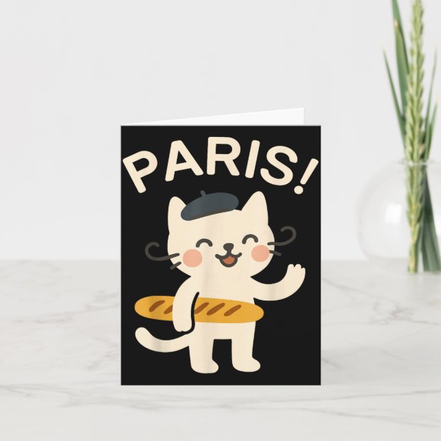 French Cat With Baguette Cute Cat Paris Funny Anim Karte (Vorderseite)