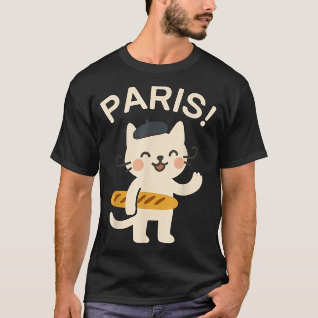 French Cat With Baguette Cute Cat Paris Funny Anim T-Shirt (Vorderseite)