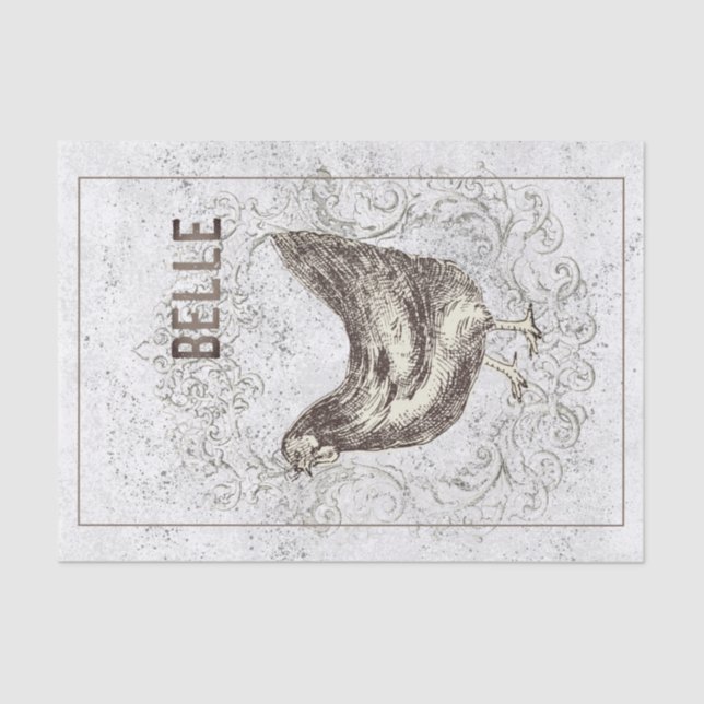 French Chicken Hen Grunge Vintag Decoupage Seidenpapier (Vorderseite)