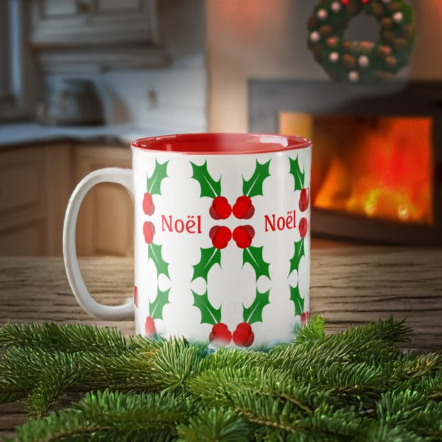 French Christmas Holly Two-Tone Coffee Tasse (Von Creator hochgeladen)