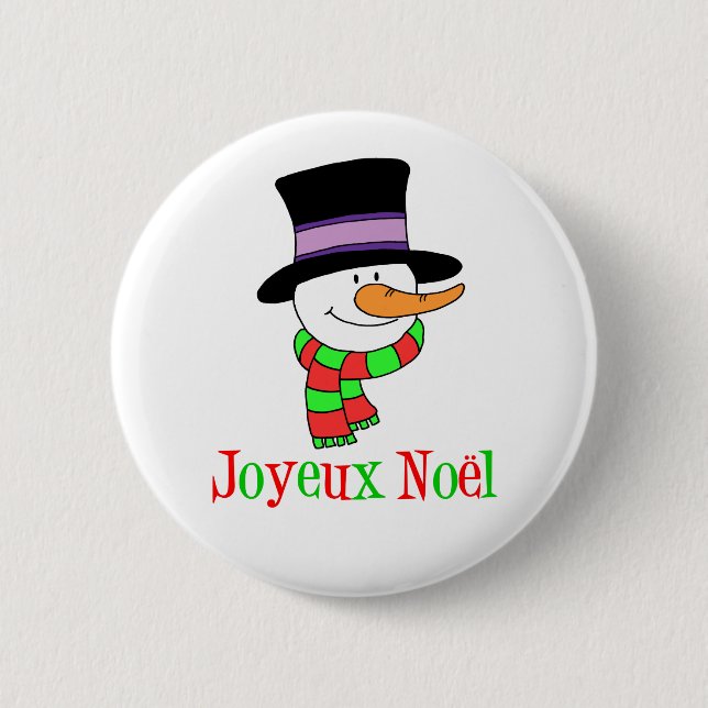 French Christmas Snowman Joyeux Weihnachten Button (Vorderseite)
