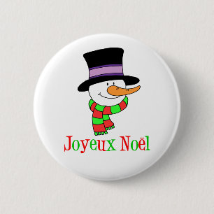 French Christmas Snowman Joyeux Weihnachten Button