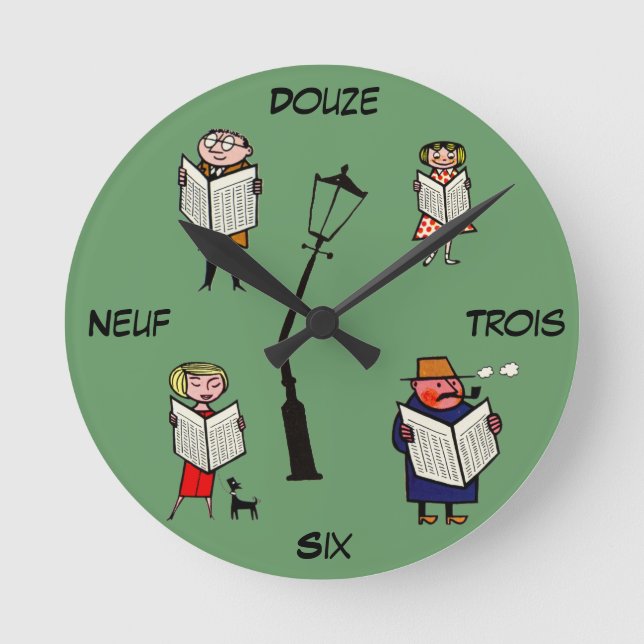 French Clock Vintage Reading Lampost Runde Wanduhr (Vorderseite)