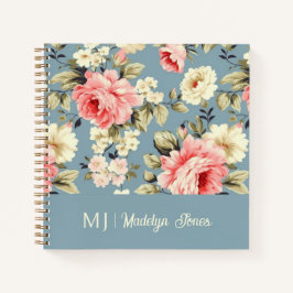French Country Cottage Flowers Monogram Notebook Notizbuch