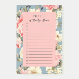 French Country Cottage Garden Floral Pink Post-it Klebezettel
