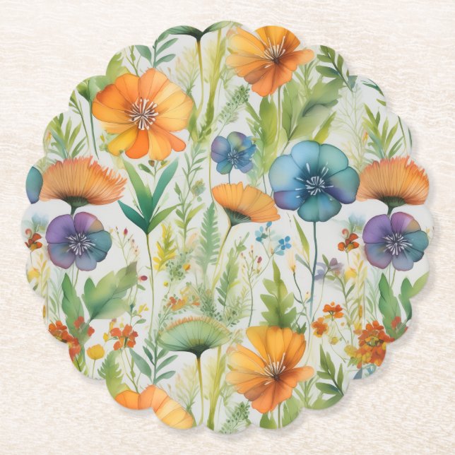 French Country Decor Watercolor Wildflowers Untersetzer (Vorderseite)