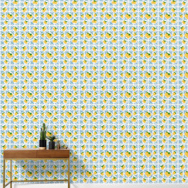 French Country Lemon Blue Floral Tile Pattern Tapete