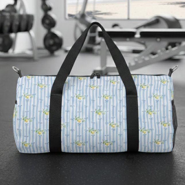 French Country Lemon – Blue Stripe Bow Pattern Duffle Bag (Von Creator hochgeladen)
