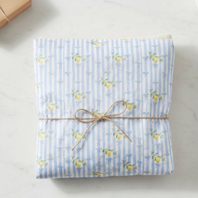 French Country Lemon – Blue Stripe Bow Pattern Seidenpapier (Von Creator hochgeladen)