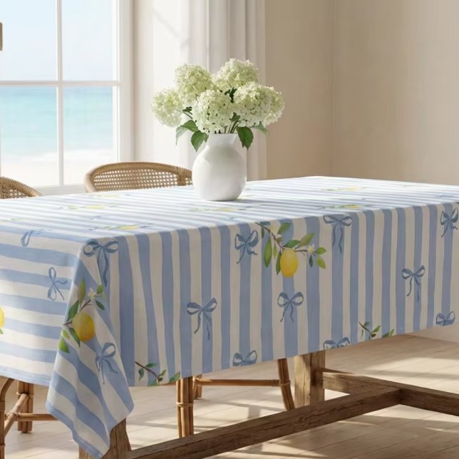French Country Lemon – Blue Stripe Bow Pattern Tischdecke (Von Creator hochgeladen)