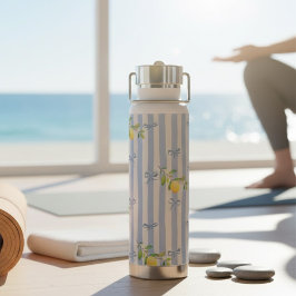 French Country Lemon  – Blue Stripe Bow Pattern Trinkflasche