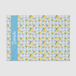 French Country Lemon Blue Tile Monogram Seidenpapier