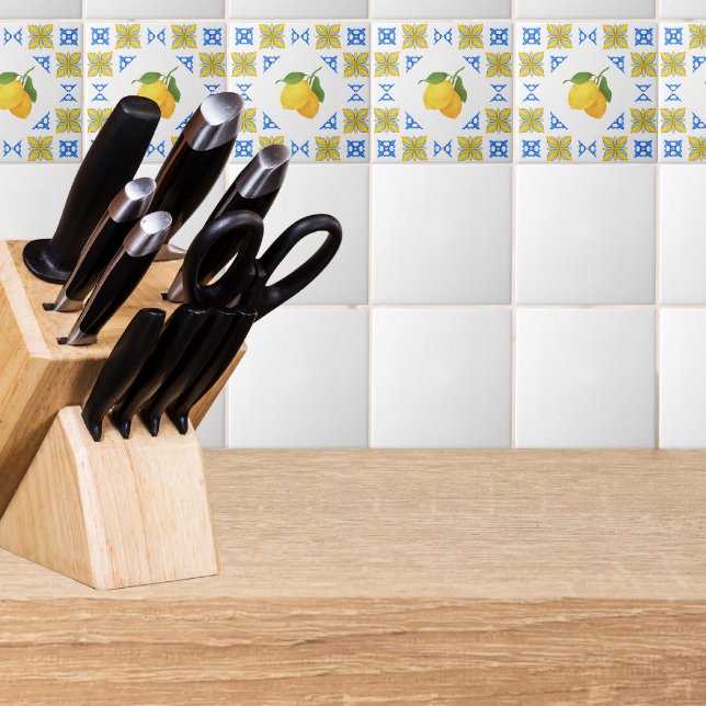 French Country Lemon Blue Tile Pattern Fliese (Von Creator hochgeladen)