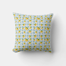 French Country Lemon Blue Tile Pattern Kissen
