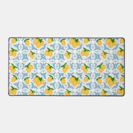 French Country Lemon Blue Tile Pattern Schreibtischunterlage