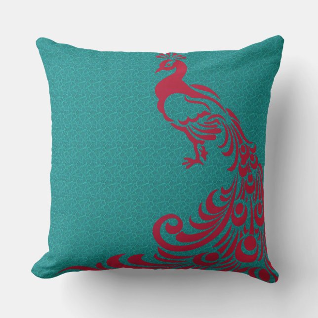 French-Country-Red_Peacocks-Outdoor-Indoor Kissen Für Draußen (Vorderseite)