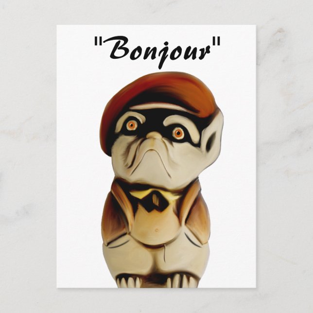French Dog Bonjour Postcard Postkarte (Vorderseite)