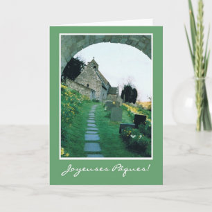 French Easter Card with Quaint Old Church Feiertagskarte