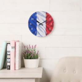 French Flag Wall Clock — Waving Flag Design Große Wanduhr