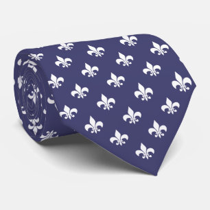French Fleur de Lis Pattern White on Navy Blue Krawatte
