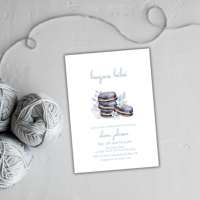 French Floral Bonjour Bébé Macaron Babydusche Einladung (French Floral Bonjour Bébé Macaron Baby Shower Invitation)