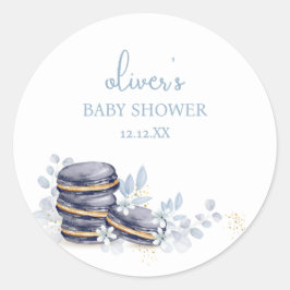 French Floral Bonjour Bébé Macaron Babydusche Runder Aufkleber