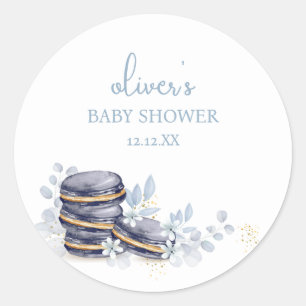 French Floral Bonjour Bébé Macaron Babydusche Runder Aufkleber